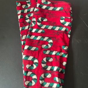 LuLaRoe one size leggings - vintage Christmas candy canes
